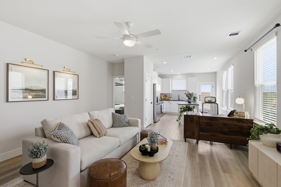 Family in the kitchen of a HARMON build-to-rent townhome