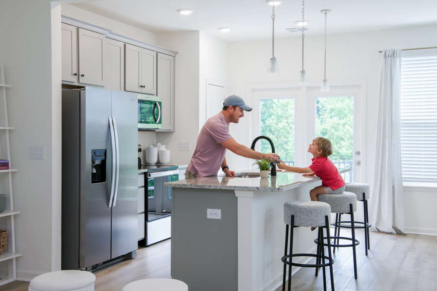 dad and son in kitchen