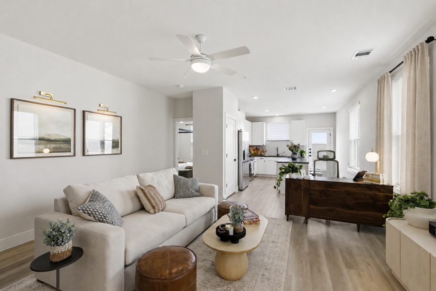 Family in the kitchen of a HARMON build-to-rent townhome